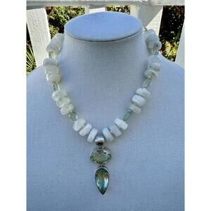 Green Amethyst Pendant Necklace. Sterling Silver Moonstone Amethyst Pearl.
